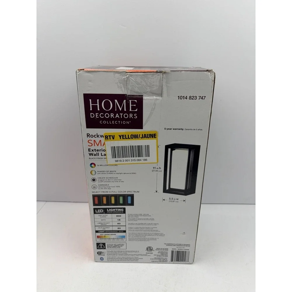 Home Decorators Rockwood Black Outdoor LED Smart Wall Lantern 1014 823 747 NEW